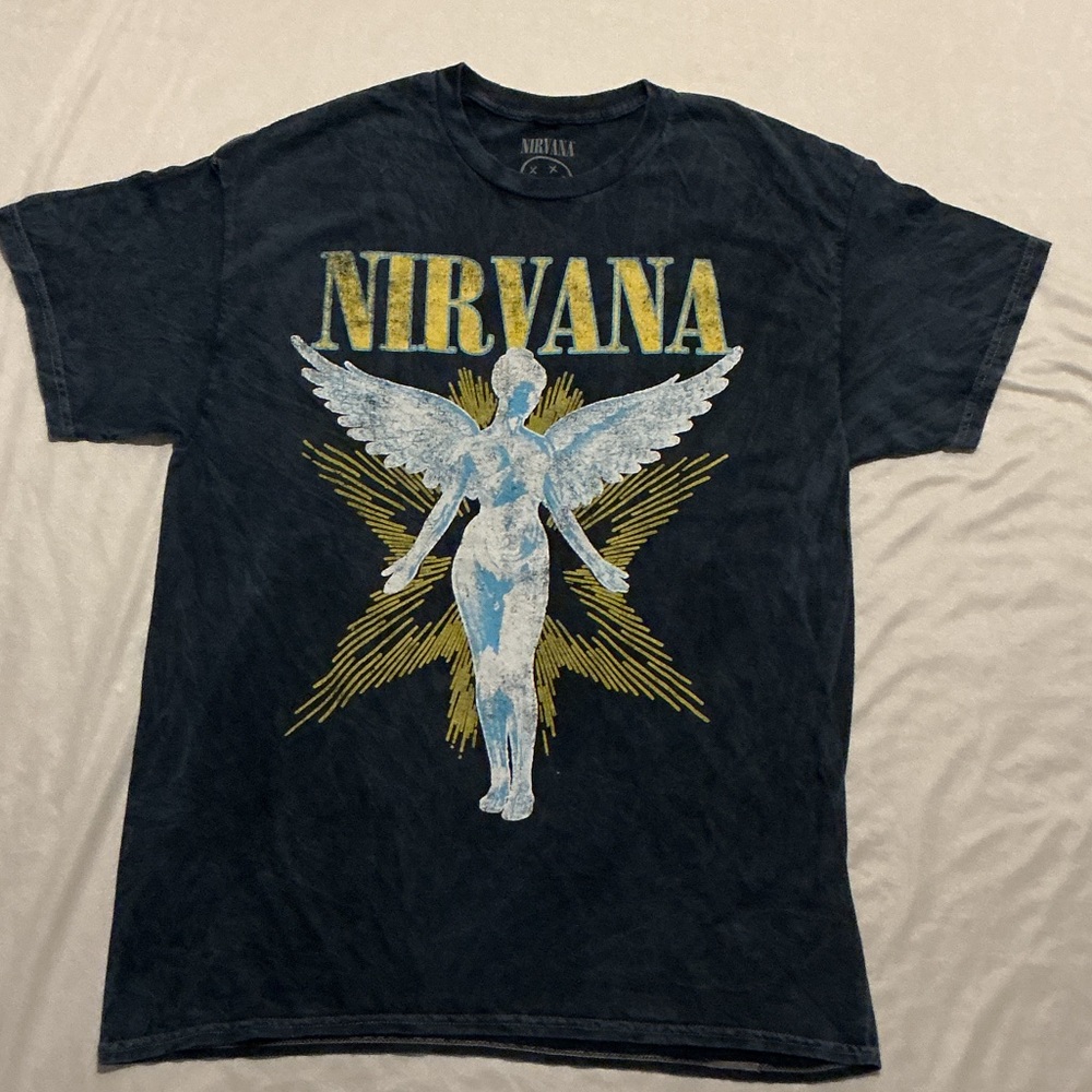 NIRVANA Distressed Dark Blue InUtero Tee Large  NWOT